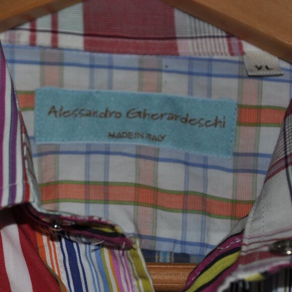 Alessandro Gherardeschi Multi Colour Stiped Plaid Snap Button Shirt XL - Picture 3 of 5